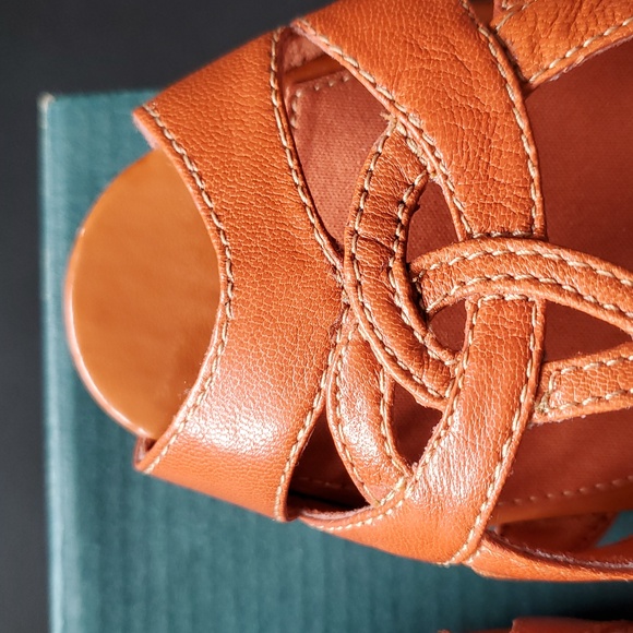 Clarks Orange Leather Heel Sandals Strappy Ankle Straps Halloween Witch Shoe? - Picture 12 of 15